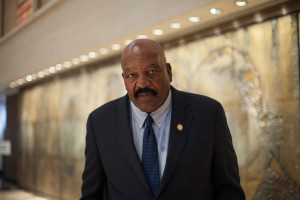 AUSTIN, APRIL 9--Jim Brown, Hall of Fame running back for the NFL Browns tours the Cornerstone Exhibit at the LBJ Presidential Library before the Civil Rights Summit. Photo by Lizzie Chen