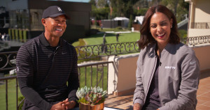 GOLFTV's Lead Tour Correspondent, Henni Zuel, with Tiger Woods at the Genesis Open